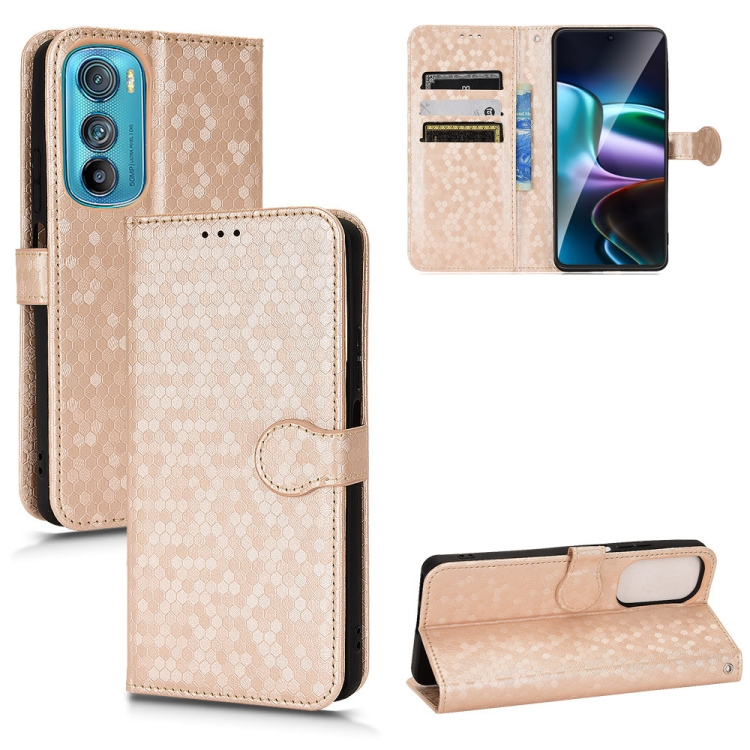 

For Motorola Moto Edge 30 Honeycomb Dot Texture Leather Phone Case(Gold)