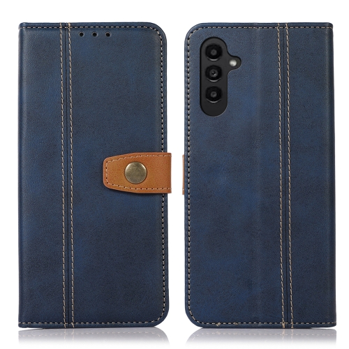 

For Samsung Galaxy A14 5G Stitching Thread Calf Texture Leather Phone Case(Blue)