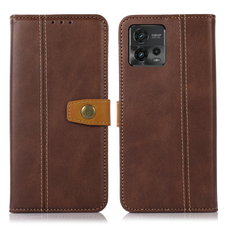

For Motorola Moto G72 4G Stitching Thread Calf Texture Leather Phone Case(Coffee)