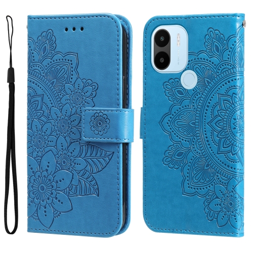 

For Xiaomi Redmi A1+ 7-petal Flowers Embossing Leather Phone Case(Blue)