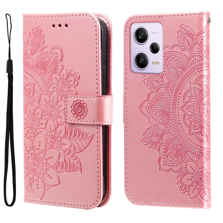 

For Xiaomi Redmi Note 12 Pro 5G China 7-petal Flowers Embossing Leather Phone Case(Rose Gold)