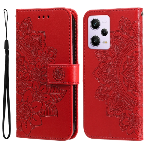 

For Xiaomi Redmi Note 12 Pro+ China 7-petal Flowers Embossing Leather Phone Case(Red)