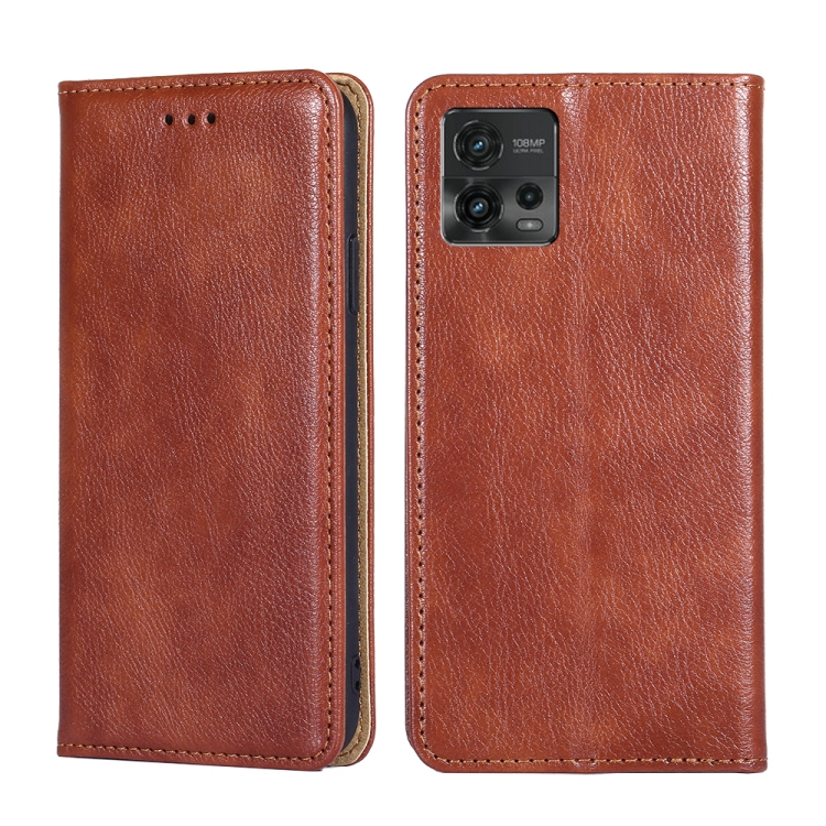

For Motorola Moto G72 4G Gloss Oil Solid Color Magnetic Leather Phone Case(Brown)