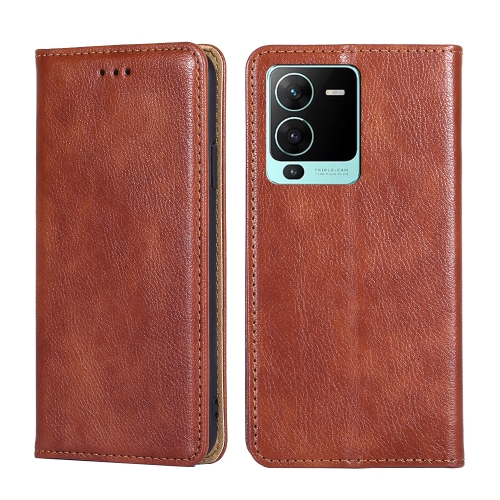 

For vivo V25 Pro 5G Gloss Oil Solid Color Magnetic Leather Phone Case(Brown)