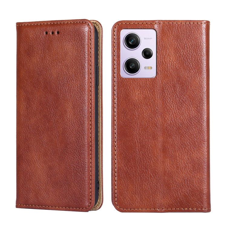 

For Xiaomi Redmi Note 12 Pro China Gloss Oil Solid Color Magnetic Leather Phone Case(Brown)
