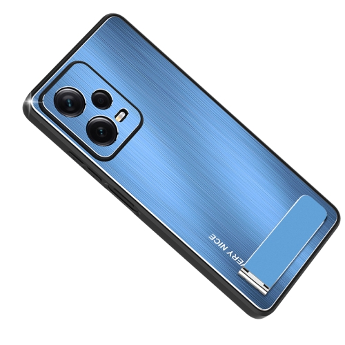 

For Xiaomi Redmi Note 12 Pro 5G China Metal Brushed Texture Shockproof Phone Case with Holder(Blue)
