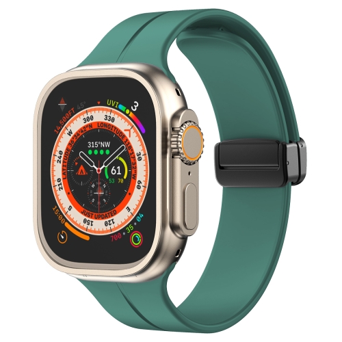 

Solid Color Magnetic Buckle Silicone Watch Band For Apple Watch Series 9&8&7 41mm / SE 3&SE 2&6&SE&5&4 40mm / 3&2&1 38mm (Pine Needle Green)
