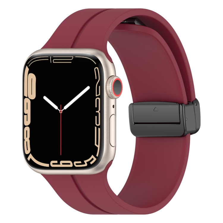 

Solid Color Silicone Watch Band For Apple Watch Ultra 49mm / Series 8&7 45mm / SE 2&6&SE&5&4 44mm(Wine Red)