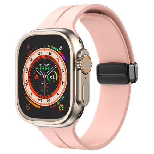 

Solid Color Magnetic Buckle Silicone Watch Band For Apple Watch Ultra 49mm / Series 8&7 45mm / SE 2&6&SE&5&4 44mm (Rose Pink)
