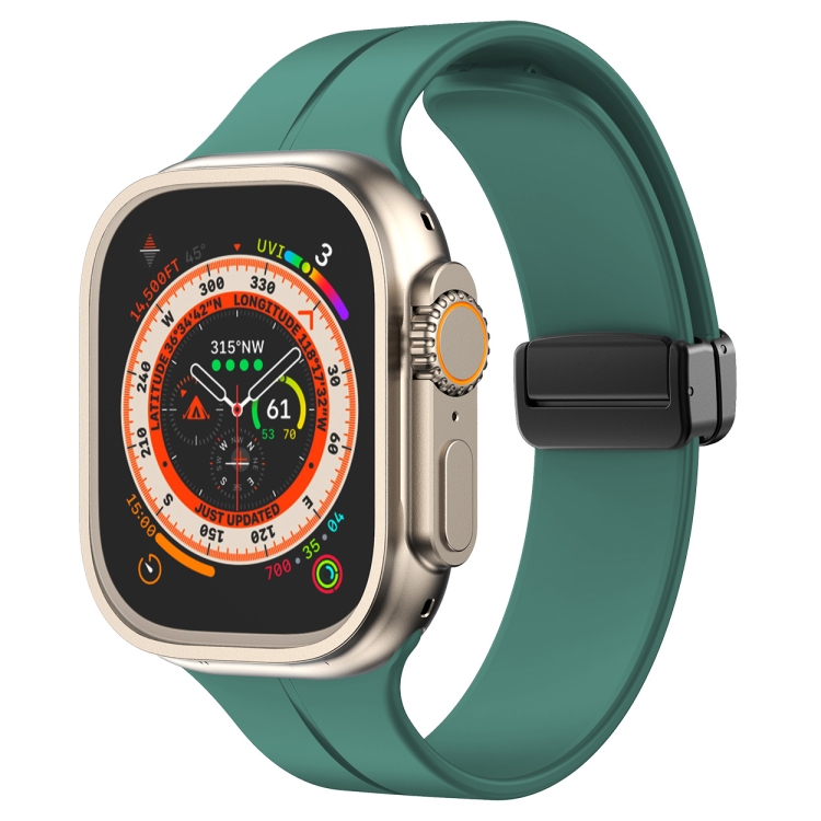 

Solid Color Magnetic Buckle Silicone Watch Band For Apple Watch Ultra 49mm / Series 8&7 45mm / SE 2&6&SE&5&4 44mm (Pine Needle Green)