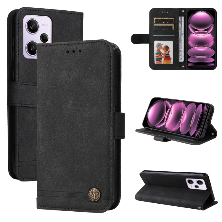 

For Xiaomi Redmi Note 12 Pro+ 5G Skin Feel Life Tree Metal Button Leather Phone Case(Black)