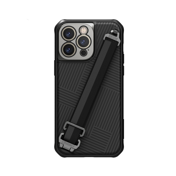 

For iPhone 14 Pro Max NILLKIN MagSafe Full Coverage Phone Case with Wrist Strap(Black)