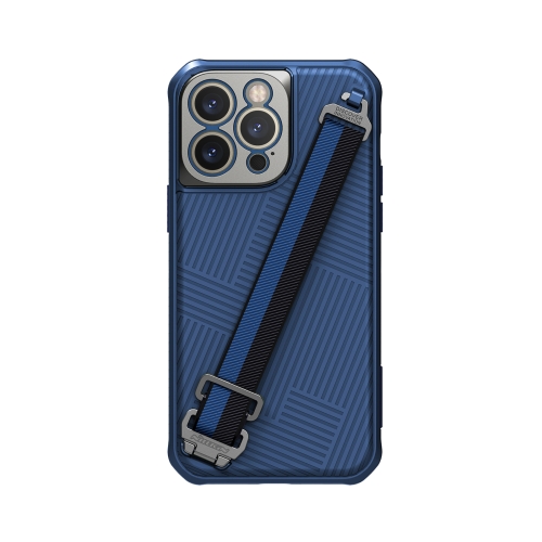 

For iPhone 14 Pro Max NILLKIN Full Coverage Phone Case with Wrist Strap(Blue)