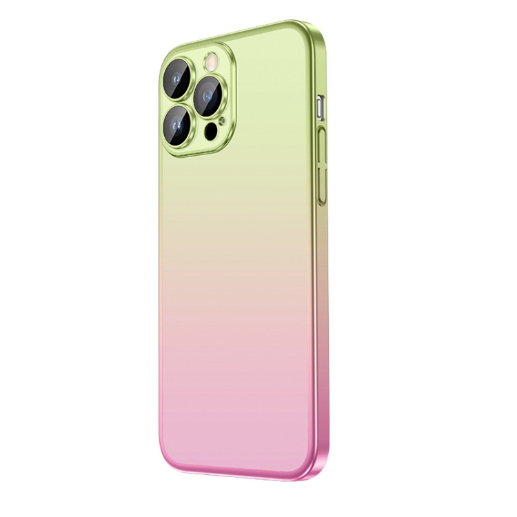 

For iPhone 14 Plus Frosted Electroplated Gradient Phone Case(Pink Green)
