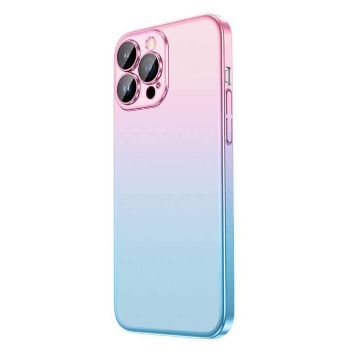 

For iPhone 12 Pro Frosted Electroplated Gradient Phone Case(Cyan Pink)