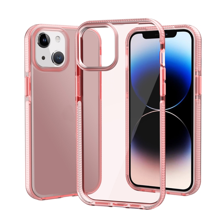 

For iPhone 14 Two-color Shockproof High Transparency TPU Phone Case(Pink)