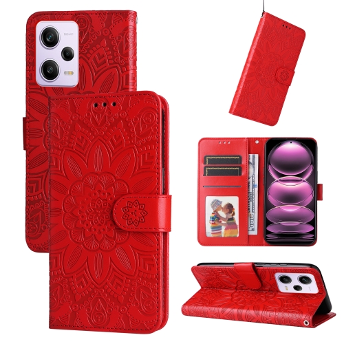 

For Xiaomi Redmi Note 12 Pro 5G China Embossed Sunflower Leather Phone Case(Red)