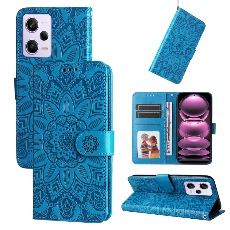 

For Xiaomi Redmi Note 12 Pro+ 5G Embossed Sunflower Leather Phone Case(Blue)
