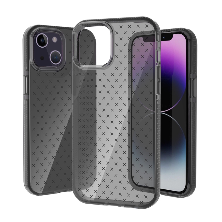 

For iPhone 14 Grid Pattern Transparent TPU Phone Case(Black)