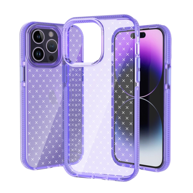 

For iPhone 14 Pro Max Grid Pattern Transparent TPU Phone Case(Purple)