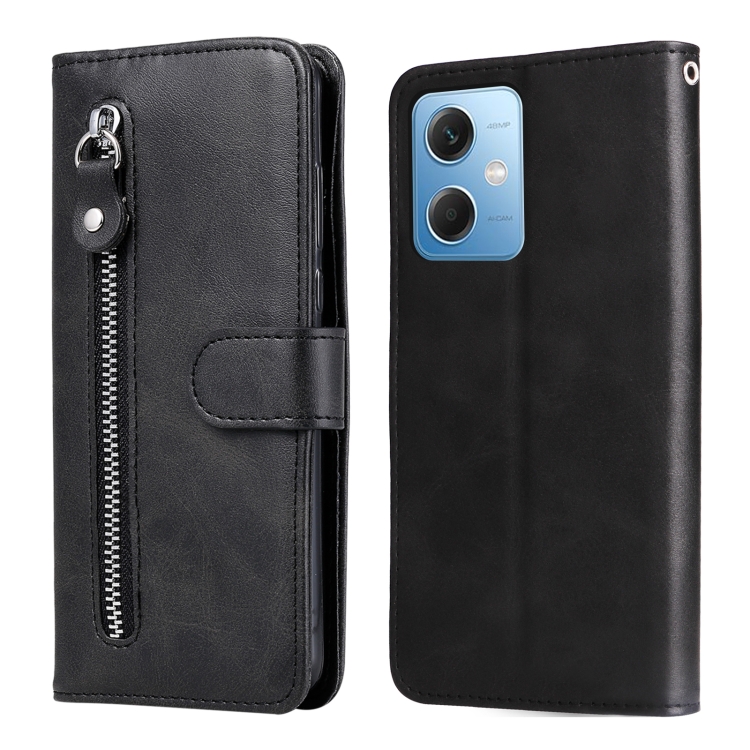 

For Xiaomi Redmi Note 12 China Calf Texture Zipper Leather Phone Case(Black)