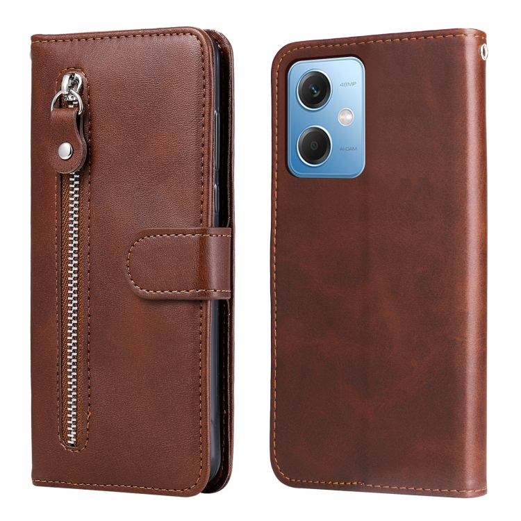 

For Xiaomi Redmi Note 12 China Calf Texture Zipper Leather Phone Case(Brown)