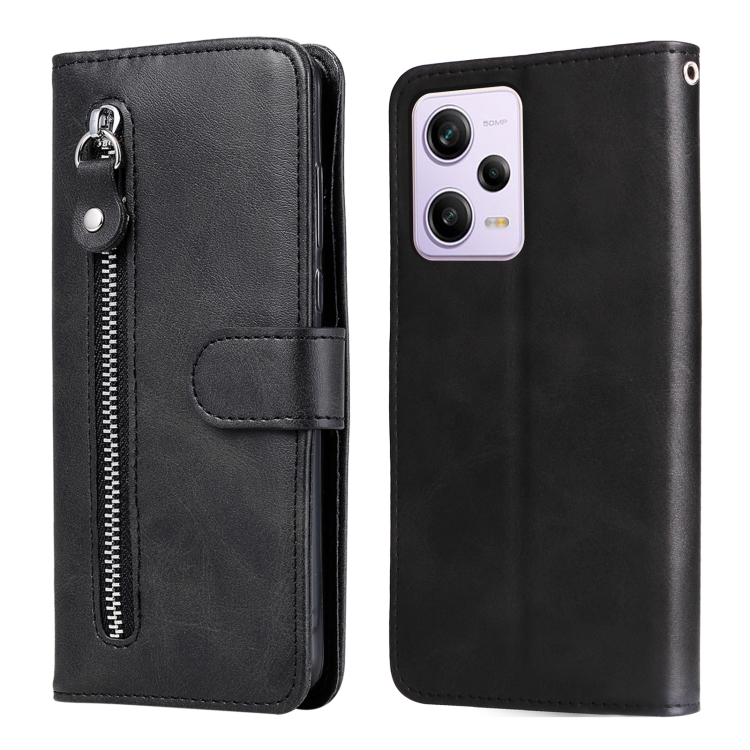

For Xiaomi Redmi Note 12 Pro China Calf Texture Zipper Leather Phone Case(Black)