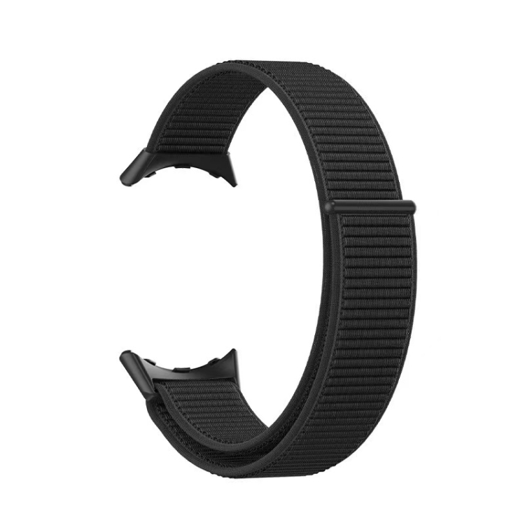 

For Google Pixel Watch Nylon Woven Plastic Connector Watch Band(Black)
