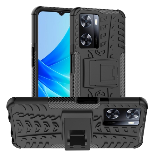 

For OPPO A57 4G Tire Texture TPU + PC Phone Case with Holder(Black)