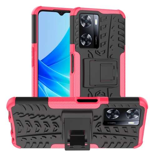 

For OPPO A57 4G Tire Texture TPU + PC Phone Case with Holder(Pink)