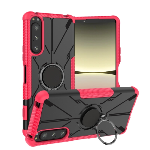 

For Sony Xperia 5 IV Armor Bear Shockproof PC + TPU Phone Case with Ring(Rose Red)