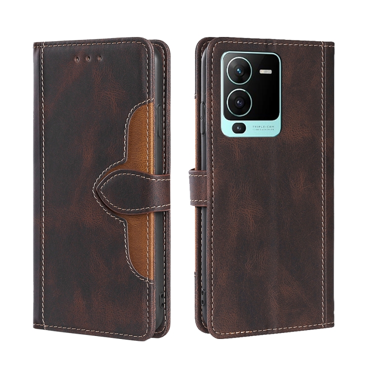 

For vivo V25 Pro 5G Skin Feel Magnetic Buckle Leather Phone Case(Brown)