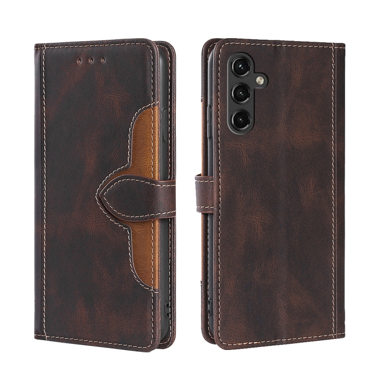 

For Samsung Galaxy A14 5G Skin Feel Magnetic Buckle Leather Phone Case(Brown)