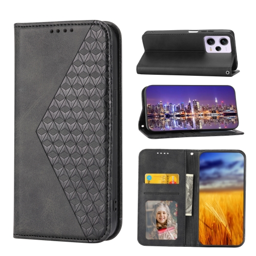 

For Xiaomi Redmi Note 12 Pro 5G China Cubic Grid Calf Texture Magnetic Leather Phone Case(Black)