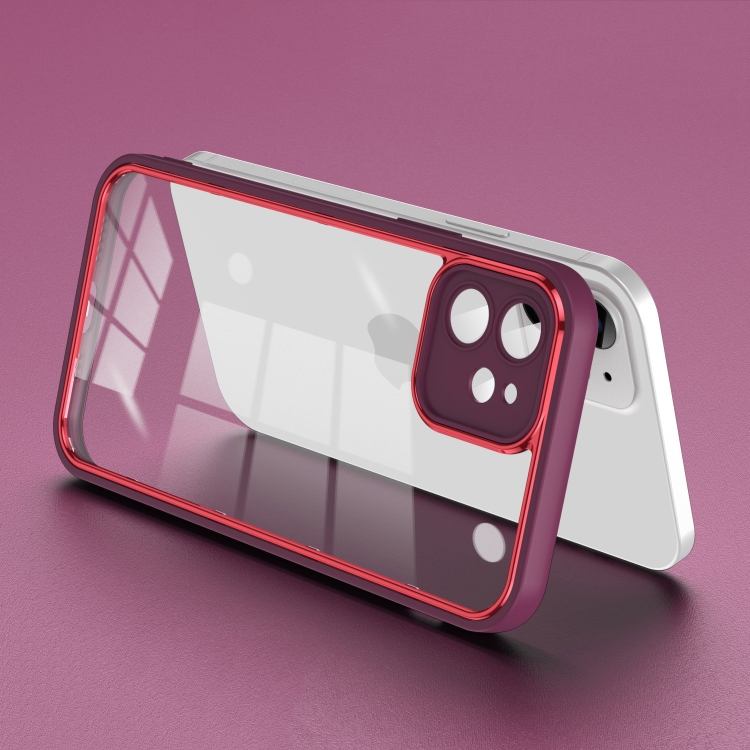 

For iPhone 12 Electroplated PC Transparent Phone Case(Red)