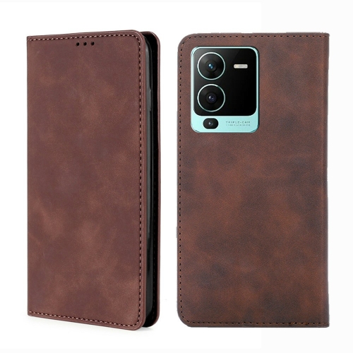 

For vivo V25 Pro 5G Skin Feel Magnetic Horizontal Flip Leather Phone Case(Dark Brown)