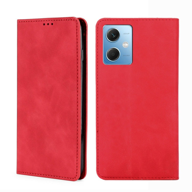 

For Xiaomi Redmi Note 12 5G Skin Feel Magnetic Horizontal Flip Leather Phone Case(Red)