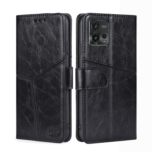 

For Motorola Moto G72 4G Geometric Stitching Horizontal Flip Leather Phone Case(Black)