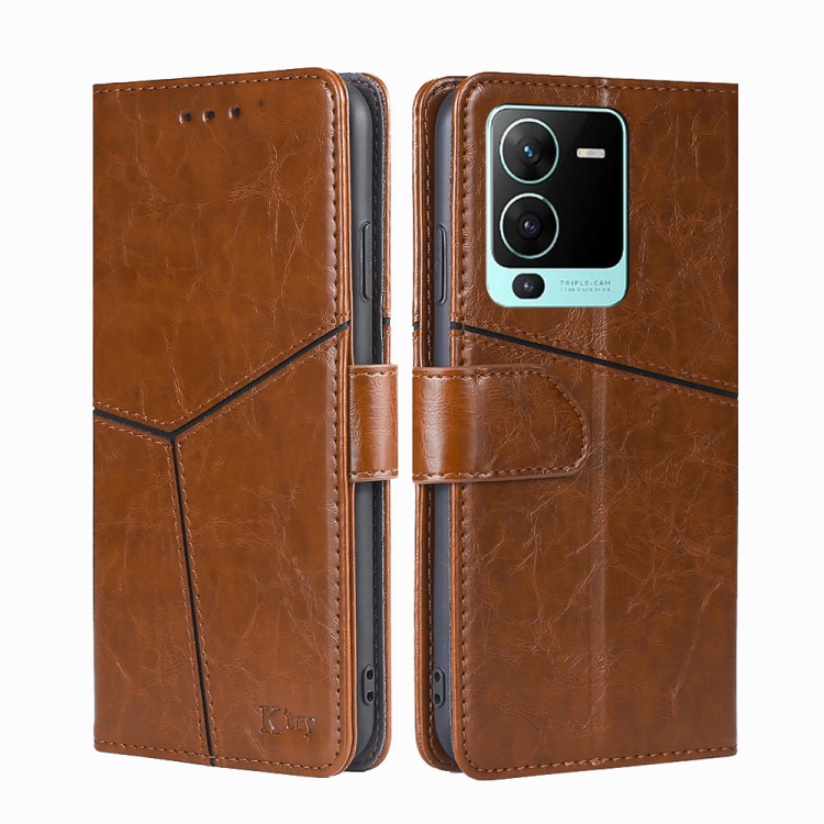 

For vivo V25 Pro 5G Geometric Stitching Horizontal Flip Leather Phone Case(Light Brown)