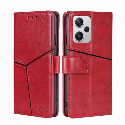 

For Xiaomi Redmi Note 12 Pro+ 5G Geometric Stitching Horizontal Flip Leather Phone Case(Red)