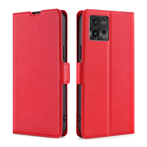 

For Motorola Moto G72 4G Ultra-thin Voltage Side Buckle Horizontal Flip Leather Phone Case(Red)