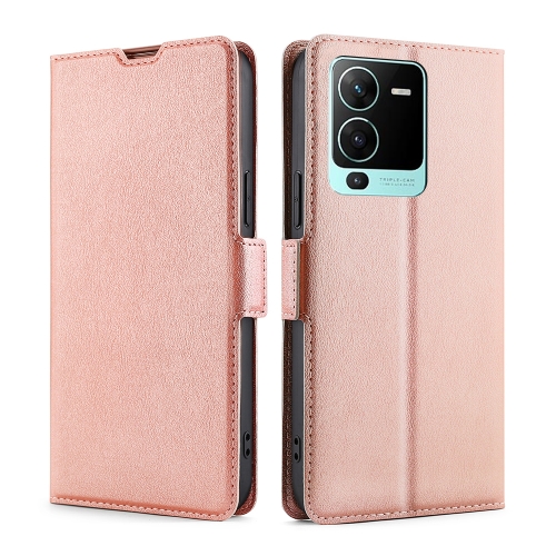 

For vivo V25 Pro 5G Ultra-thin Voltage Side Buckle Horizontal Flip Leather Phone Case(Rose Gold)