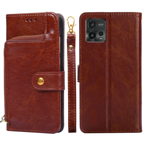 

For Motorola Moto G72 4G Zipper Bag Leather Phone Case(Brown)