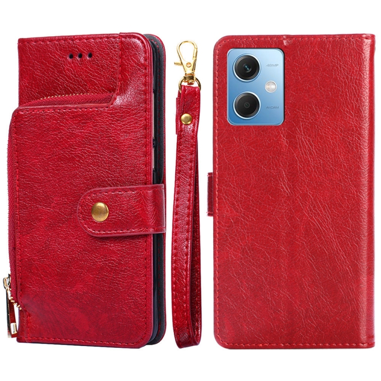 

For Xiaomi Redmi Note 12 5G Zipper Bag Leather Phone Case(Red)