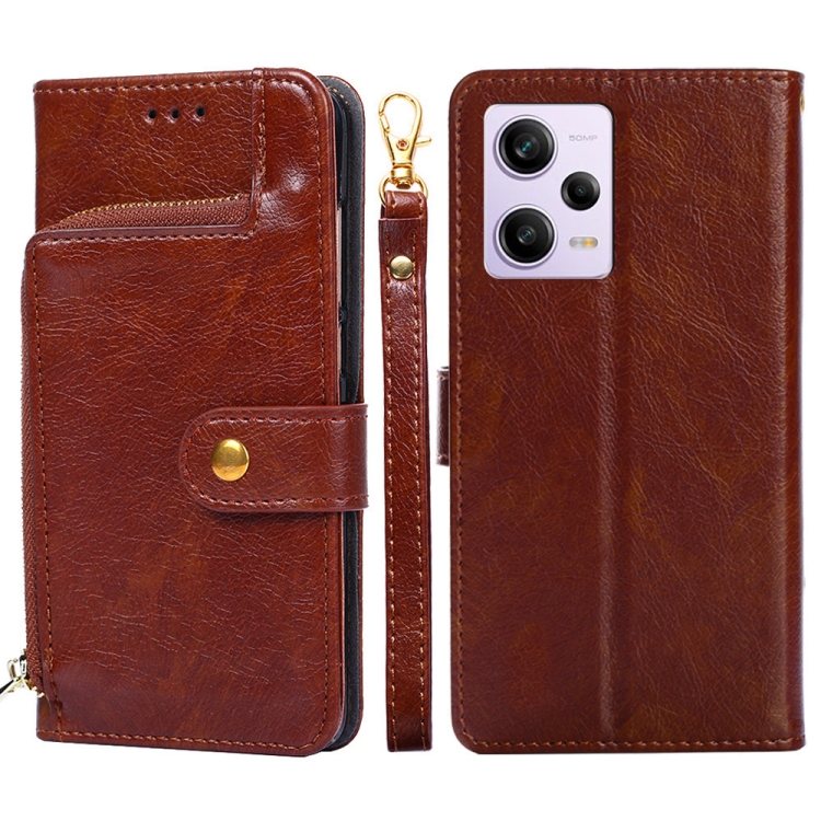 

For Xiaomi Redmi Note 12 Pro 5G Zipper Bag Leather Phone Case(Brown)