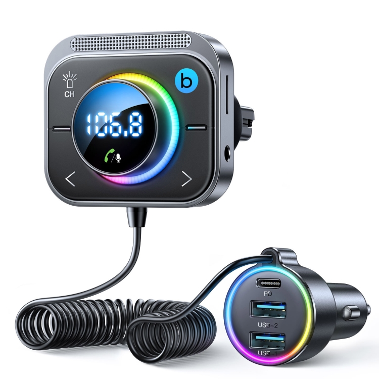 Transmetteur FM Bluetooth Voiture 66W - 4 Ports USB, Charge Rapide QC3.0/PD, écran LED, Micro Intégré