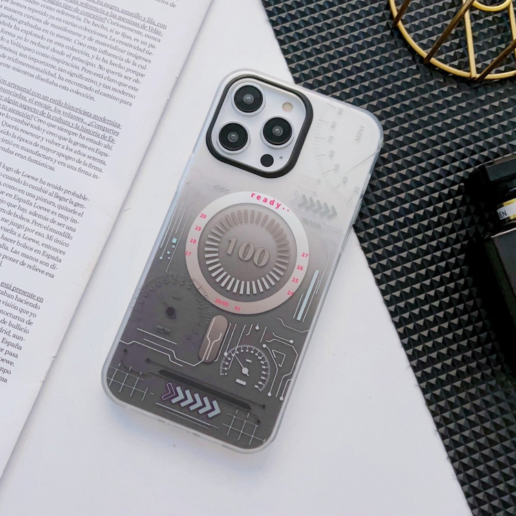 

For iPhone 14 Pro IMDL Circuit Board Magnetic Magsafe Phone Case(Gradient Grey)