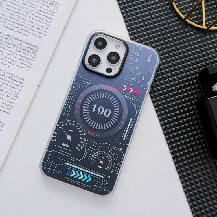 

For iPhone 12 Pro Max IMDL Circuit Board Magnetic Magsafe Phone Case(Gradient Black)