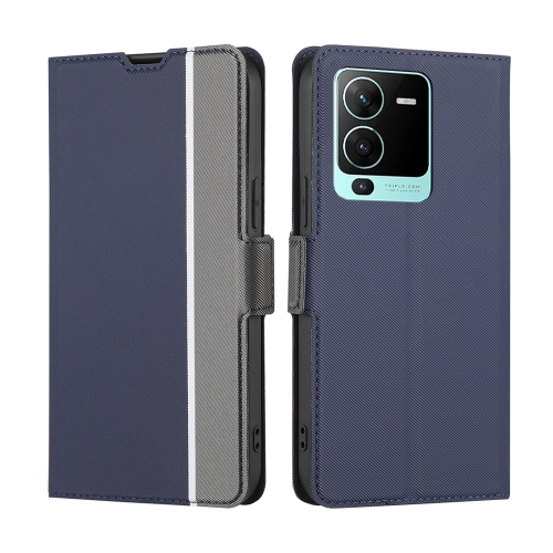 

For vivo V25 Pro 5G Twill Texture Side Button Leather Phone Case(Blue)