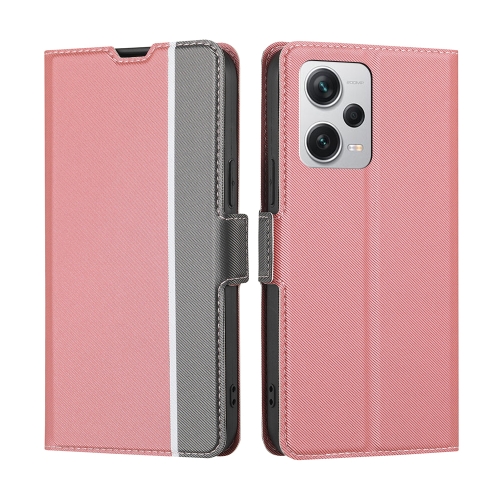 

For Xiaomi Redmi Note 12 Pro+ 5G Twill Texture Side Button Leather Phone Case(Pink)